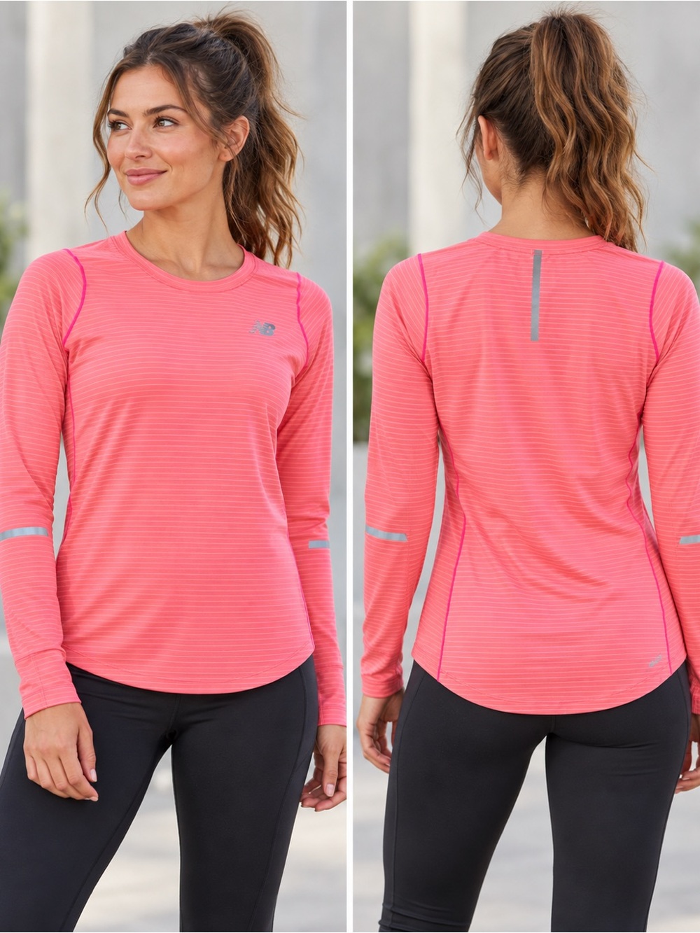 New Balance Women's Pink Coral Long Sleeve Running Shirt Reflective Large